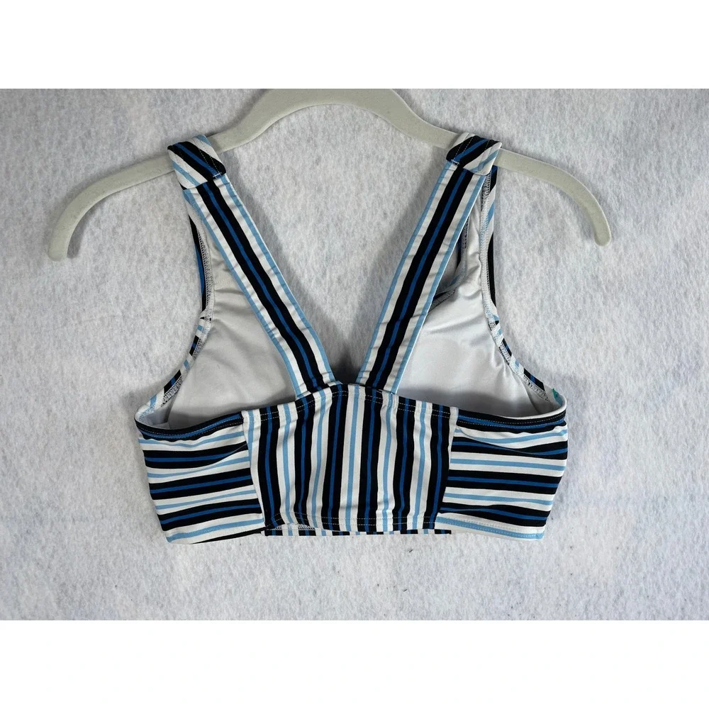 Michael Kors Blue Striped V-Neck Criss Cross‎ Back Bikini Top XS MM85736